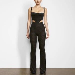 Skims Velvet Flared Legging‎ Black Monogram Burnout Flare Pants Womens Medium